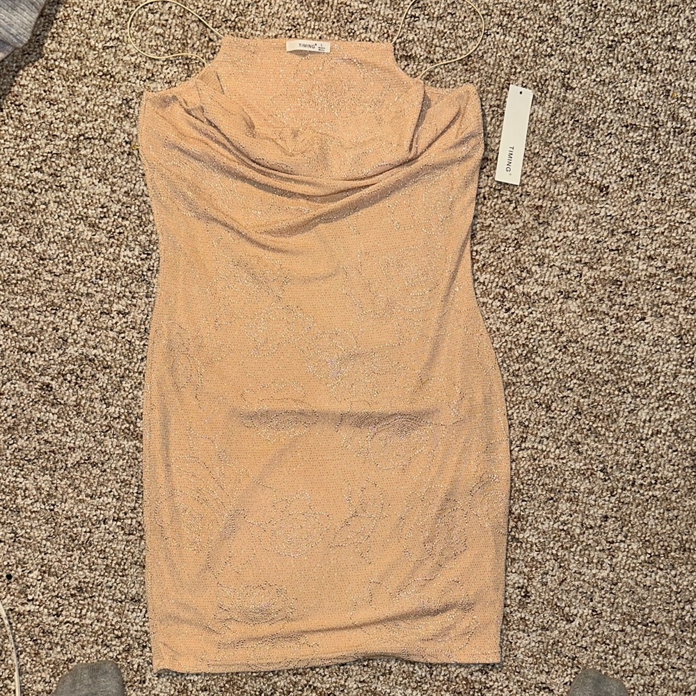 Nude Pink Golden Rose Print Dress NWT